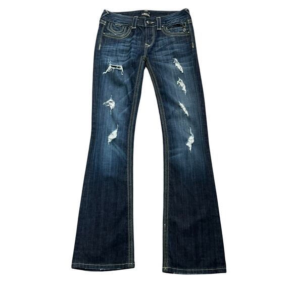 REROCK FOR EXPRESS Women's 2 Blue Jeans Bootcut Embroidered Pockets Vintage y2k‎ - Picture 1 of 12